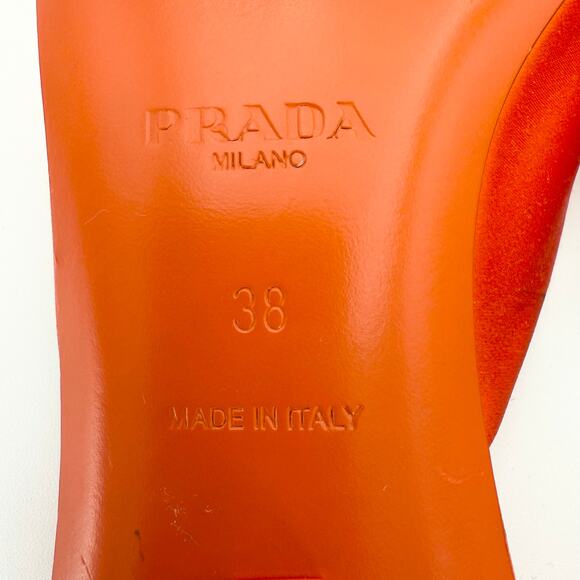 PRADA Modellerie Satin Mule EU 38 US 8 Bright Orange Square Toe Slip On Low Heel - Picture 10 of 11